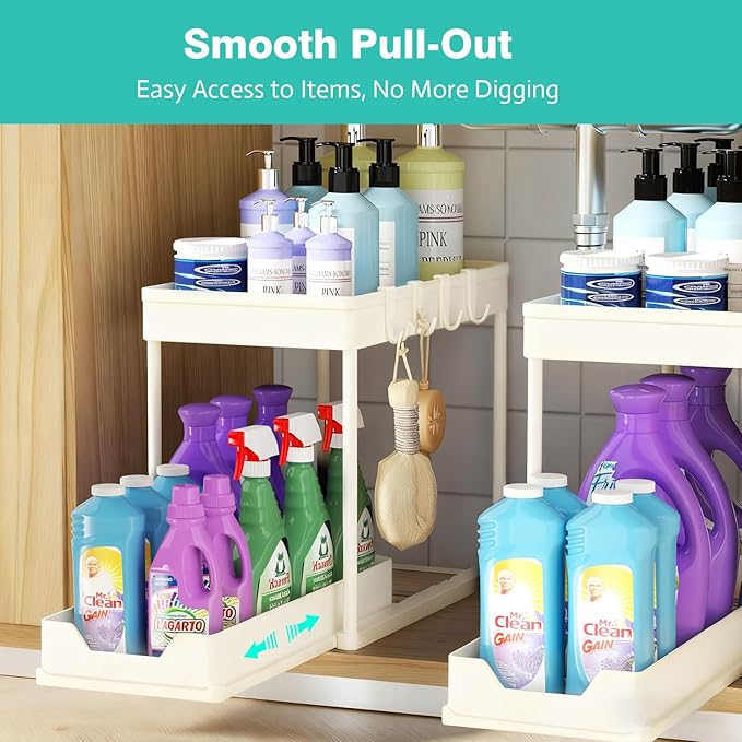 Under Sink Organizers and Storage 2 Pack, Pull-Out Sliding Cabinet Organizer - Image 3