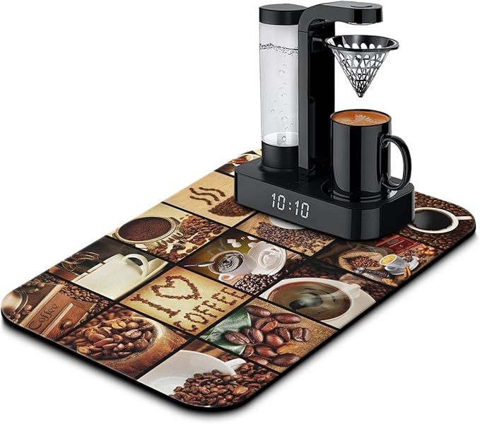 Fun Coffee Mat 19inx12in, Coffee Bar Mat by Kuyig+Home