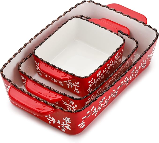 AVLA 3 Pack Ceramic Bakeware Set, Porcelain Rectangular Baking Dish Lasagna Pans by AVLA