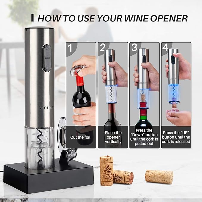 Secura Electric Wine Opener, Automatic Electric Wine Bottle Corkscrew Opener - Image 3
