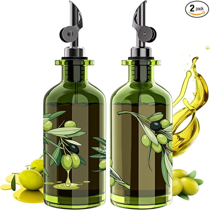 COOLMI Olive Oil Dispenser Bottle Set of 2-12oz Glass Oil & Vinegar Cruet by COOLMI