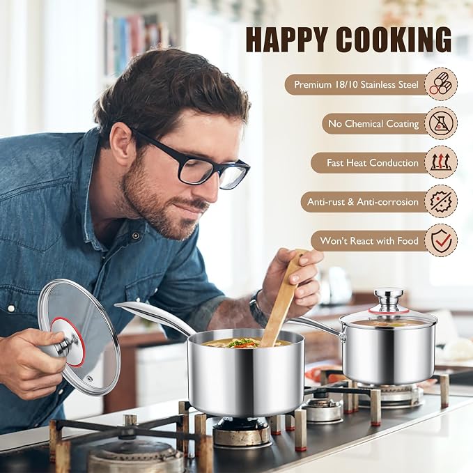 E-far Stainless Steel Saucepan Set - 2Qt & 3 Qt - Image 7