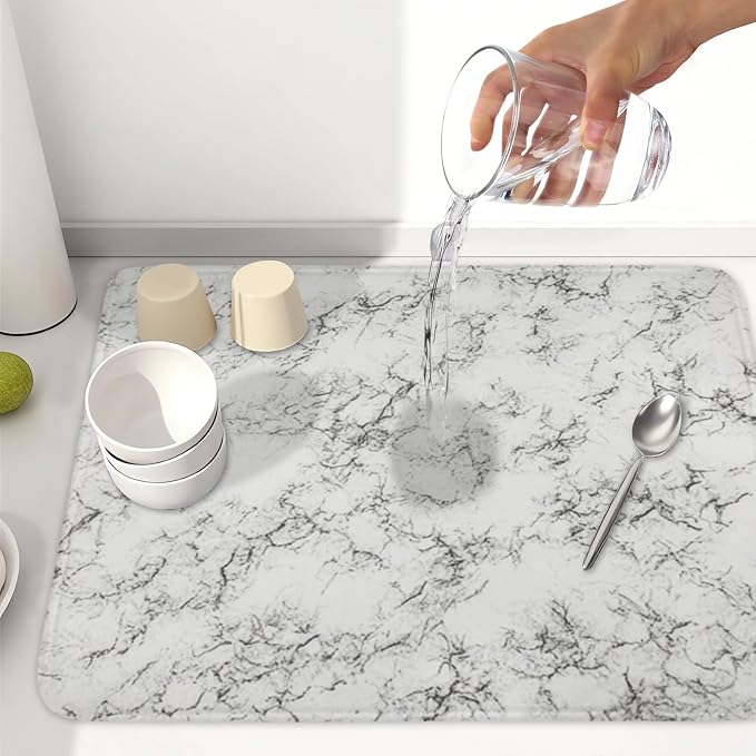White Grey Marble Dish Drying Mat - Image 6