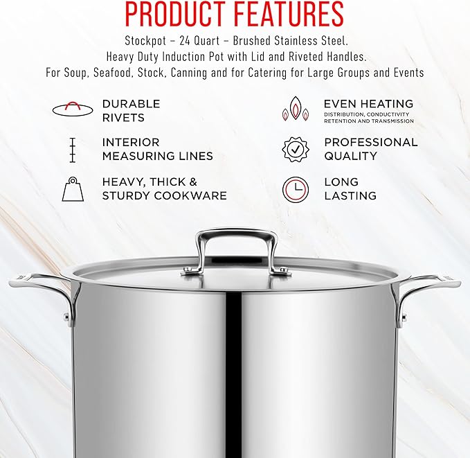 Stainless Steel Stockpot with Lid 24 Quart, Durable 18/8 Stainless Steel - Image 7