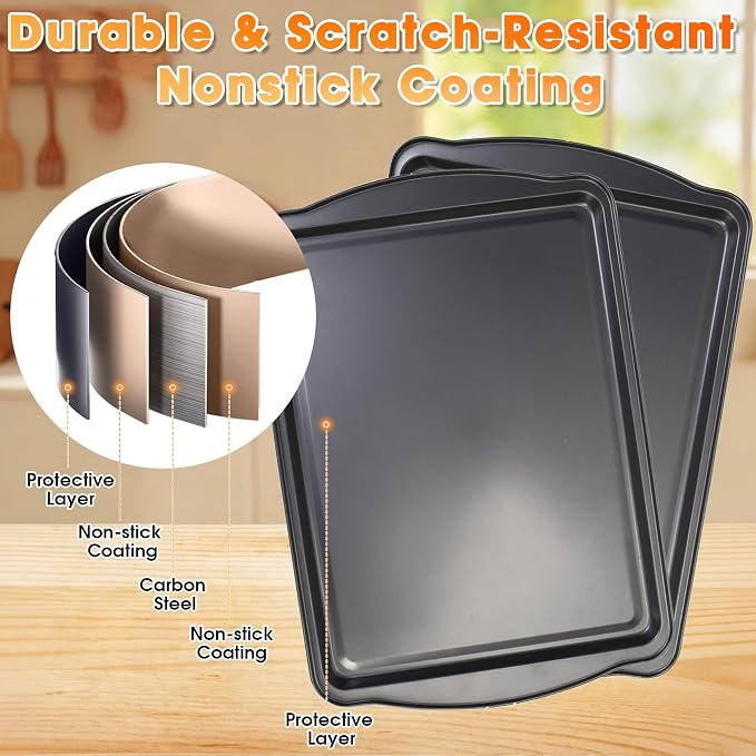 Baking Sheet with Wire Rack, 17 x 12 Inch Nonstick Cookie Sheets Pan Set with - Image 3