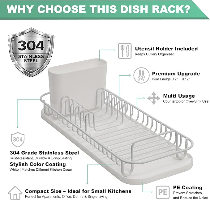 SunnyPoint 304 Stainless Steel NeverRust Compact Dish Drying Rack - Image 5