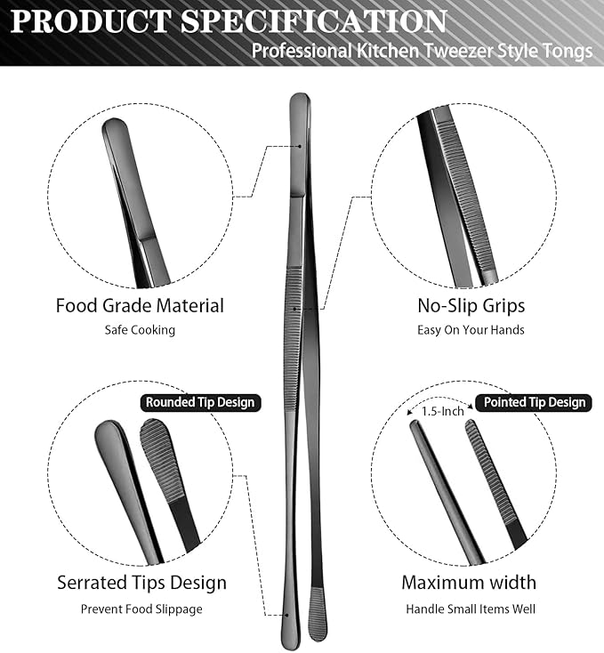 JETKONG 2 Pcs 10-Inch Kitchen Tweezers Tongs - Image 2