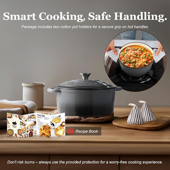 Overmont Enameled Cast Iron Dutch Oven - 7QT Pot - Heavy-Duty Cookware - Image 6