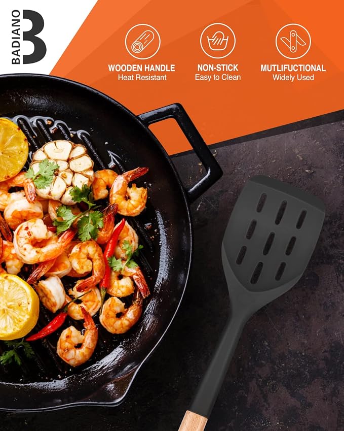 Pack of 2 Silicone Spatula, Non Stick Cooking Utensil Set Wooden Handle Kitchen - Image 7