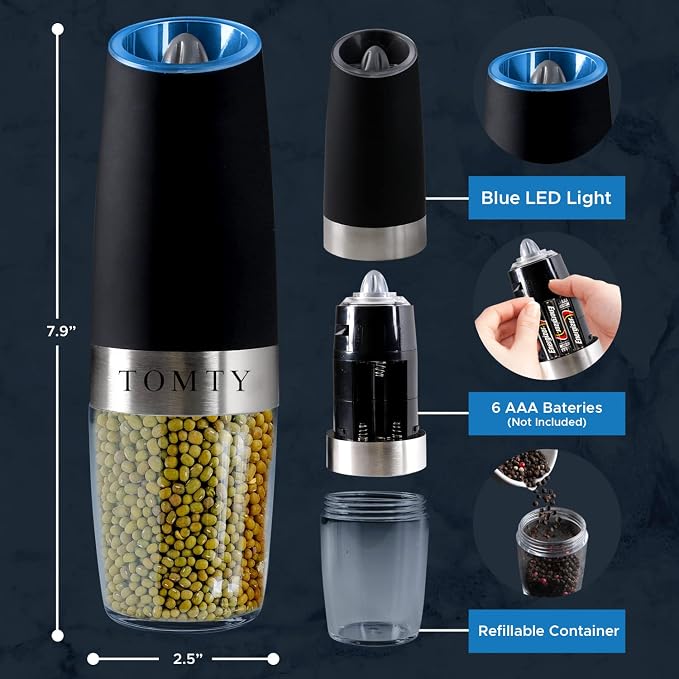 Gravity Electric Salt and Pepper Grinder Set White Elephant Gifts - Image 4