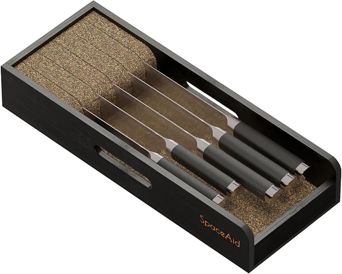 SpaceAid Knife Drawer Organizer Bamboo Insert Dock, Kitchen Steak Knives Holder by SpaceAid