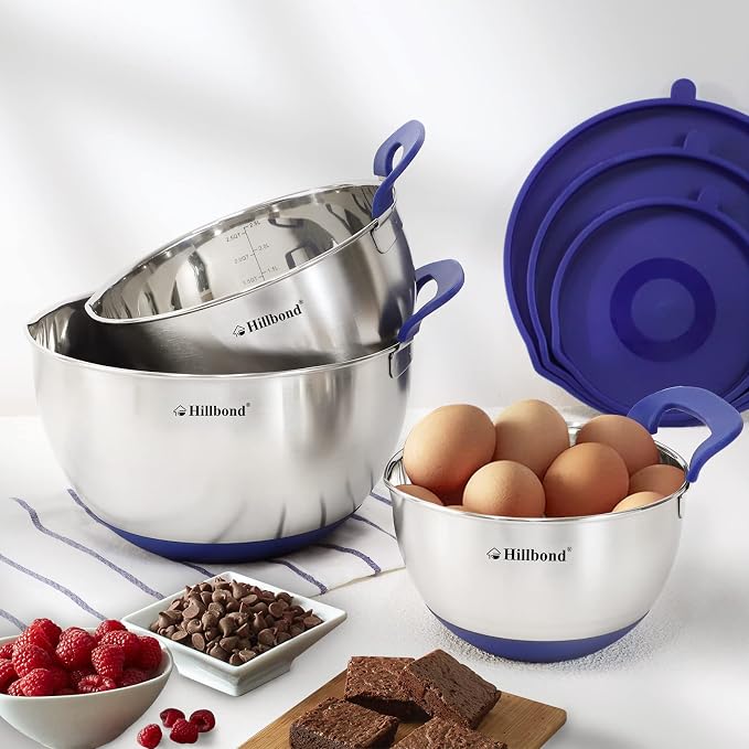 Hillbond Mixing Bowls with BPA Free Airtight Lids Stainless Steel Nesting Bowls - Image 6