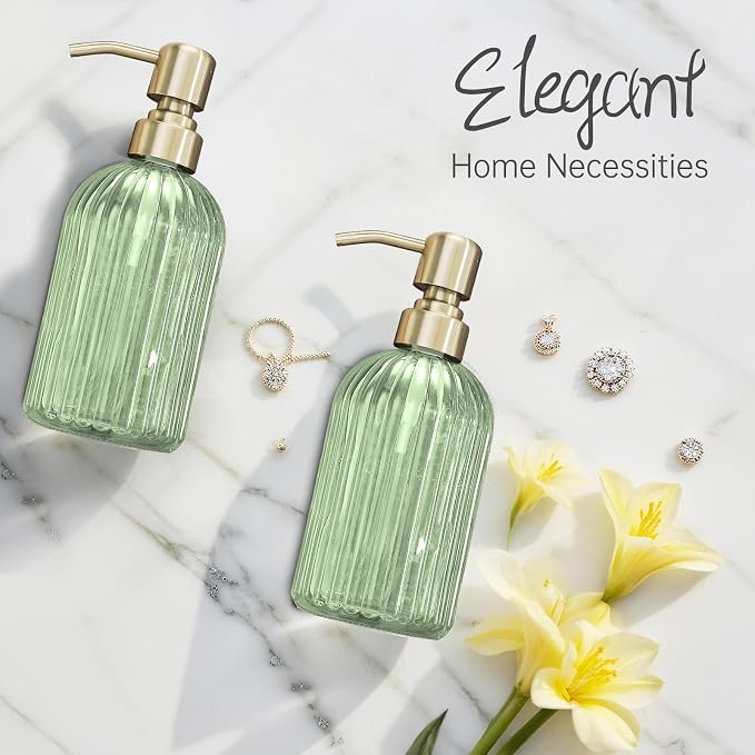 16Oz Green Glass Soap Dispenser - Image 9