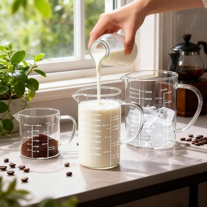 77L 3 Pack Glass Measuring Cup Set, High Borosilicate Liquid Glass Measure Cup - Image 2