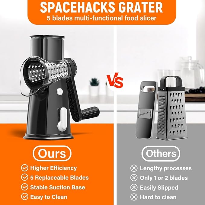 5 Blades Rotary Cheese Grater Hand Crank Vegetable Chopper Shredder Spiralizer - Image 4
