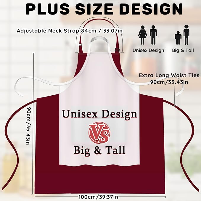 2 Pcs Plus Size Chef Apron, Unisex Professional Apron - Image 3