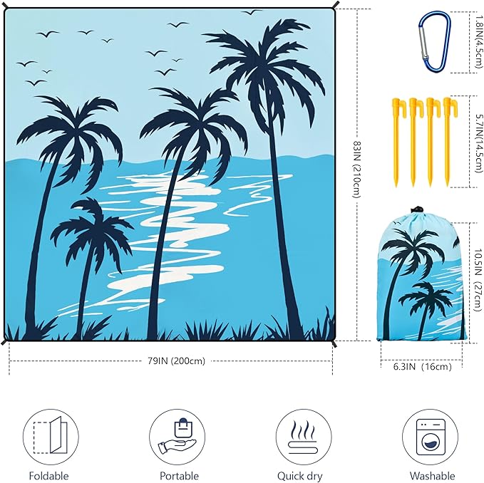 HIHOHO Beach Blanket Waterproof Sandproof Extra Large Beach Mat 79" X - Image 2