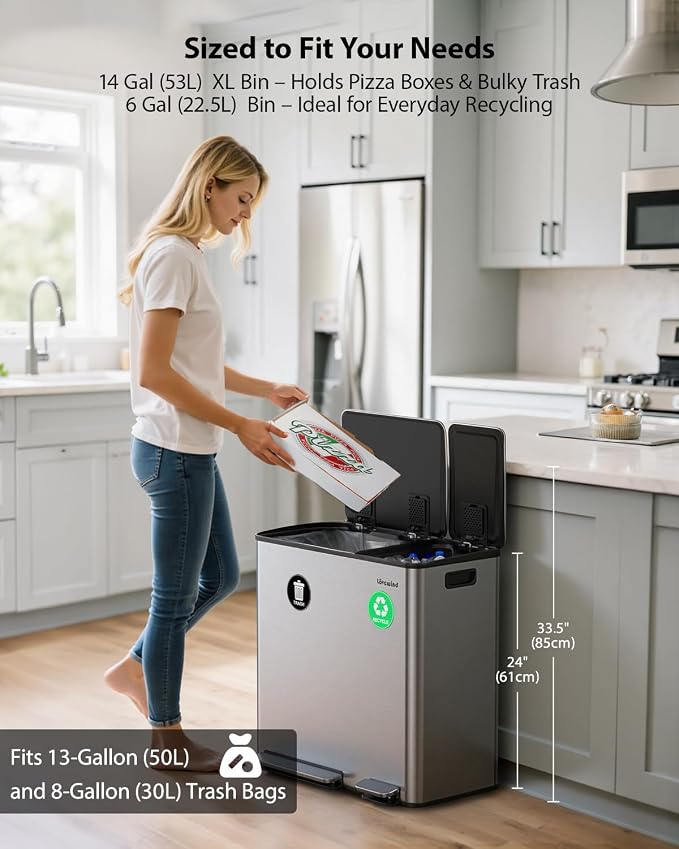 Lovewind Dual Trash Can, 14 + 6 Gallon Garbage Can - Image 2