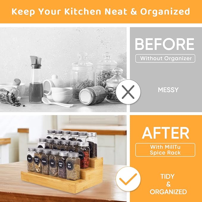 Bamboo Spice Rack Organizer for Cabinet 2 Pack - Image 2