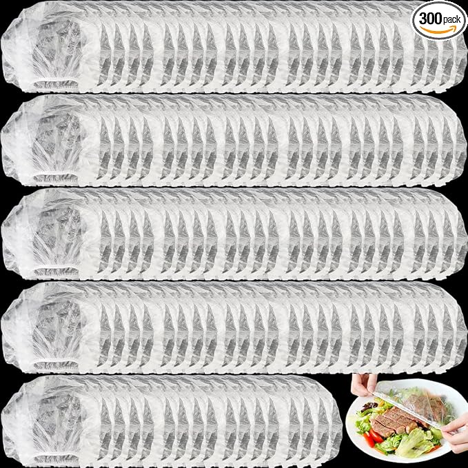 TIHOOD 300PCS Disposable Plastic Food Cover Wrap Elastic Food Lids Refrigerator by Tihood