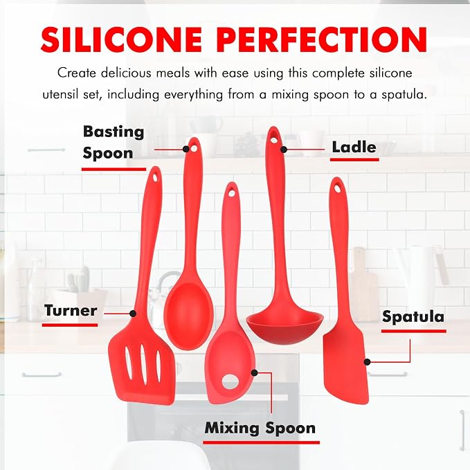 Chef Craft 5 Piece Red Premium Silicone Kitchen Tool Set - Image 4