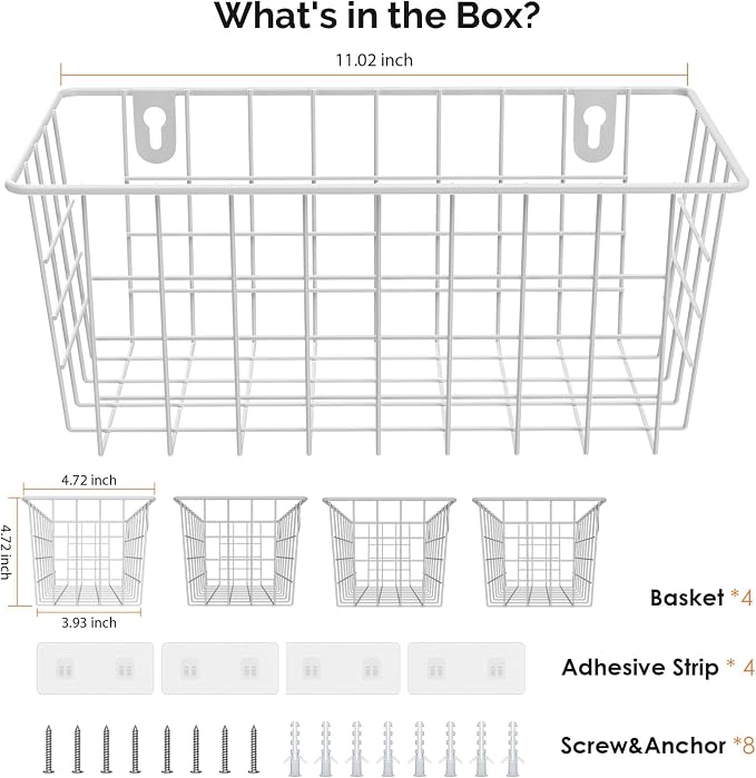 MaraFansie Hanging Wire Baskets Kitchen Storage Basket Adhesive and Screws - Image 7