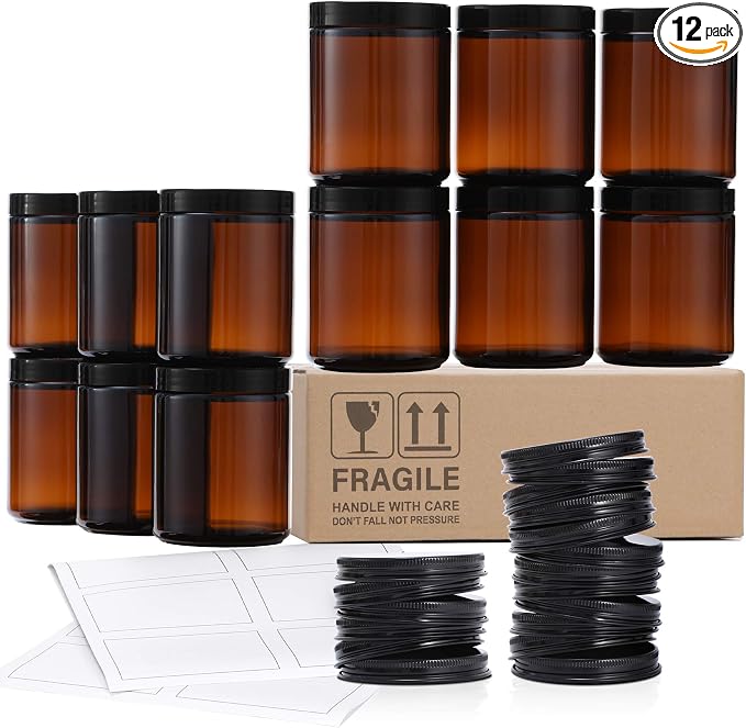 12 Pack, 8 OZ Dark Amber Candle Jars by AOZITA