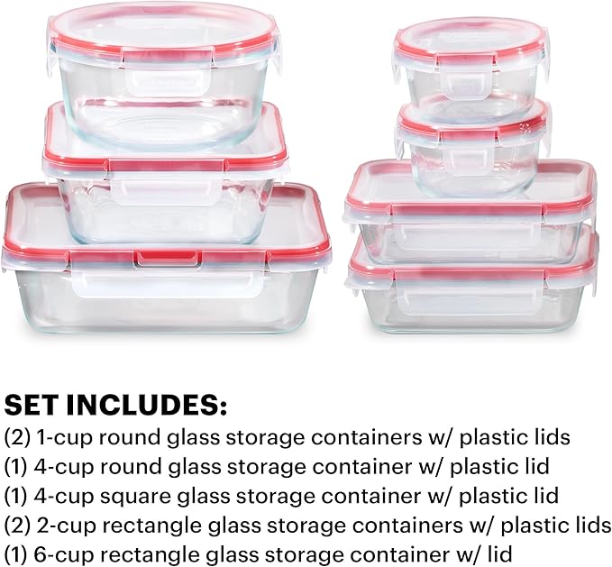 Pyrex Freshlock Glass Food Storage Containers Set, Airtight & Leakproof Plastic - Image 3