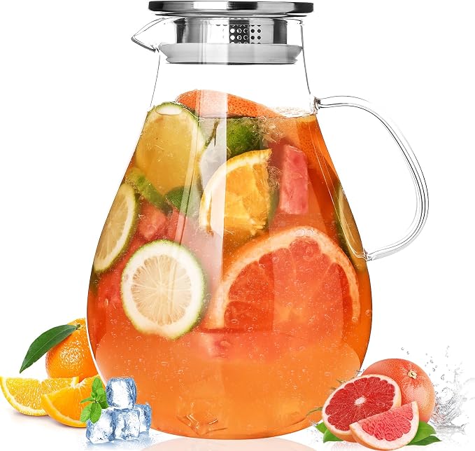 2500ml Glass Pitcher with Lid, 88 Ounces with Precise Scale Line, Hot/Cold by Liuruiyu