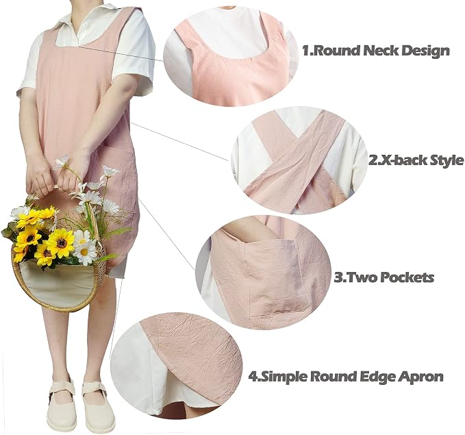 Cotton Cross Back Aprons Solid Color Cooking Kitchen Garden Smock - Image 4