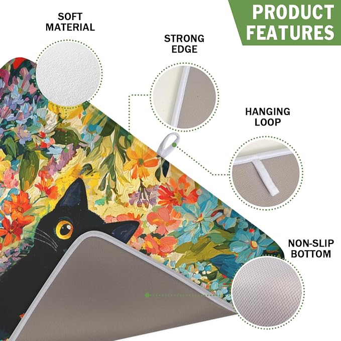 Spring Summer Floral Cat Dish Drying Mat - Image 3