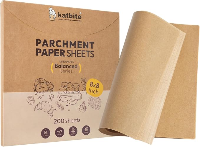 Katbite 200 Pcs Parchment Paper, 8 x 8 Inch Unbleached Baking Paper, Oil by katbite