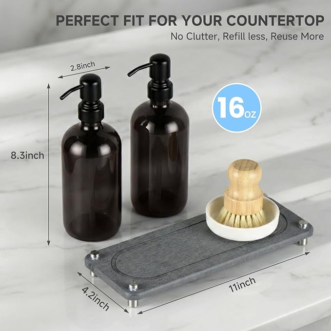 2 Pack Kitchen Soap Dispenser Set - 16oz Black Glass Dish and Hand Soap - Image 5