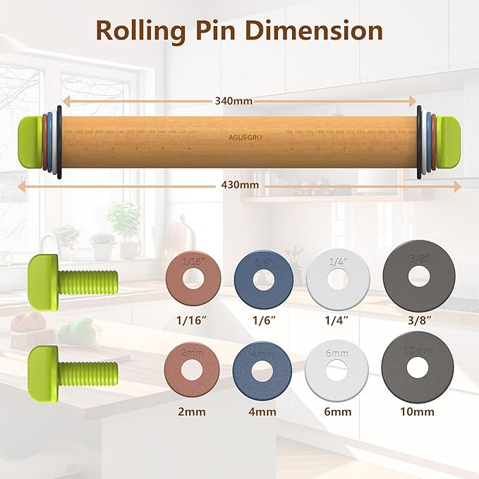 Rolling Pin with Adjustable Thickness Ring and Silicone Baking Mat - Image 3