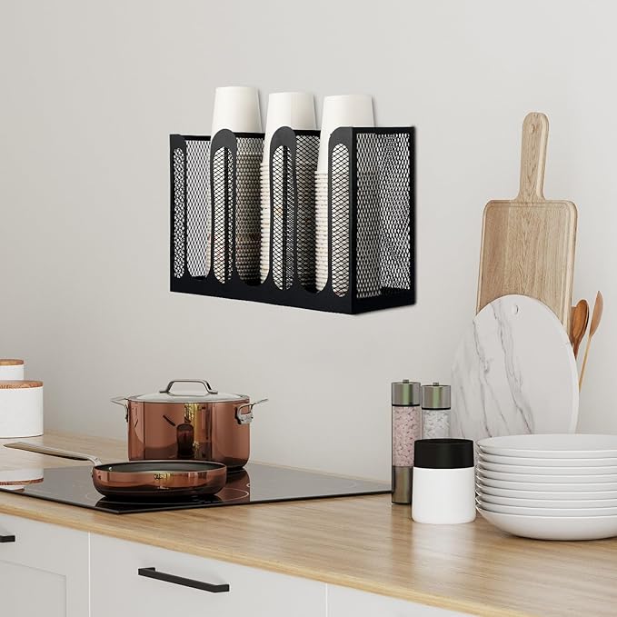 Maxcheck Metal Mesh Cup and Lid Holder Coffee Paper Cup Dispenser Lid Holder - Image 5