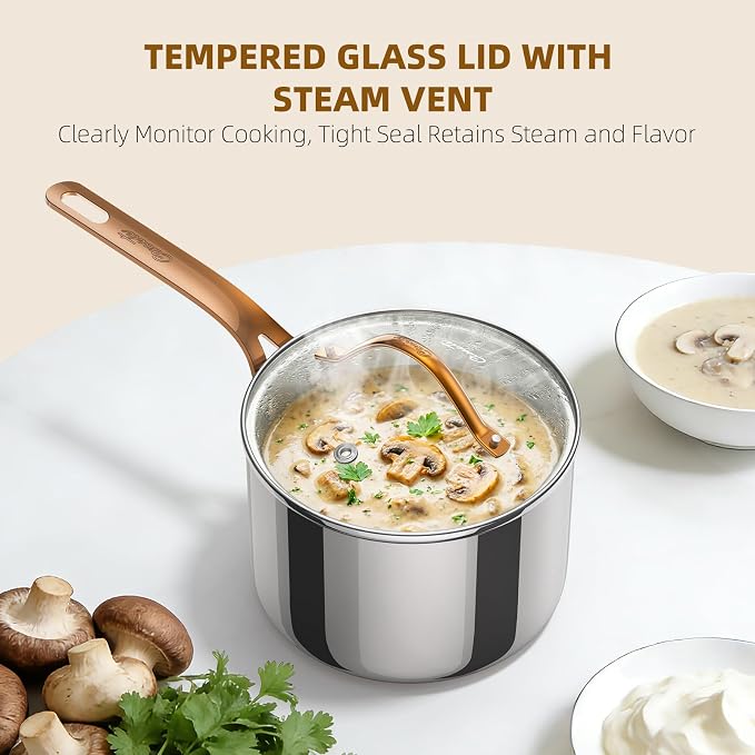 Ciwete 3 Quart Sauce Pan with Lid, Upgraded Tri-Ply Stainless Steel Saucepan - Image 4