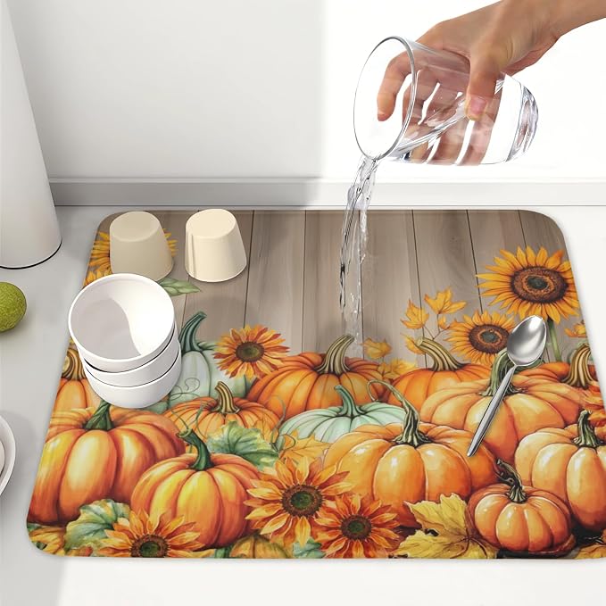 Fall Orang Pumpkin Dish Drying Mat - Image 6