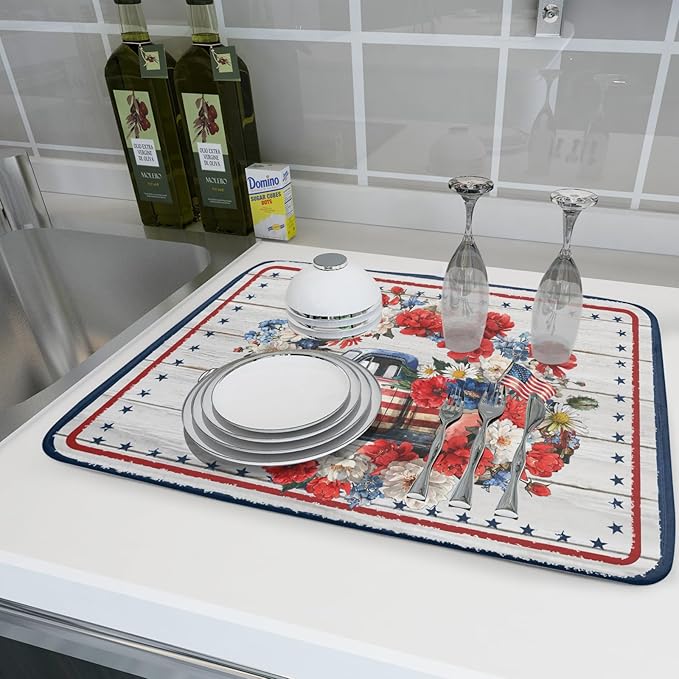 Patriotic Truck Dish Drying Pad 4th of July Drying Mat - Image 6