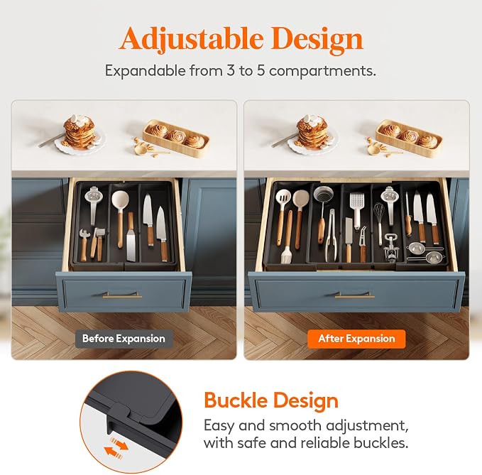 Lifewit Utensil Organizer for Kitchen Drawers, Expandable Cooking Utensil Tray - Image 5