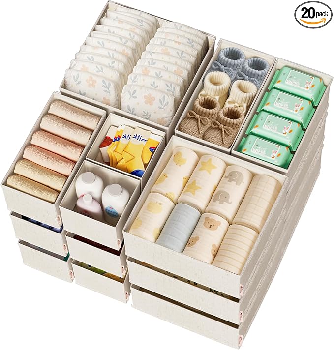 Cotton Linen Drawer Organizers for Baby Clothes, Premium Foldable Storage Bins by ZenStorage