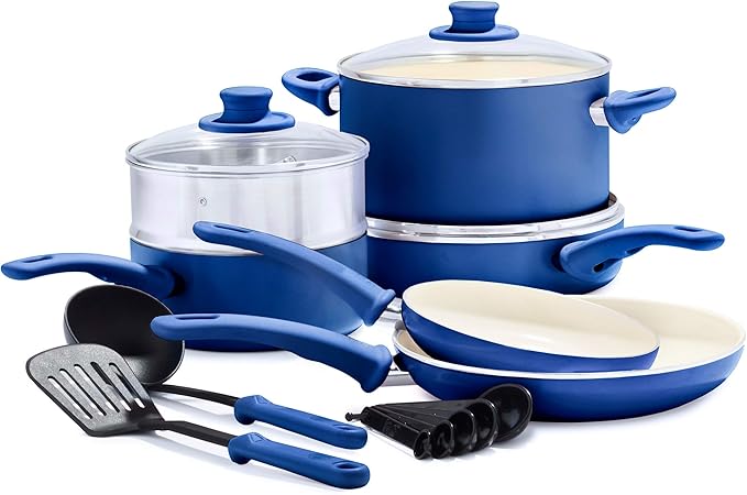 GreenLife Soft Grip Healthy Ceramic Nonstick 12 Piece Cookware Pots and Pans Set by GreenLife