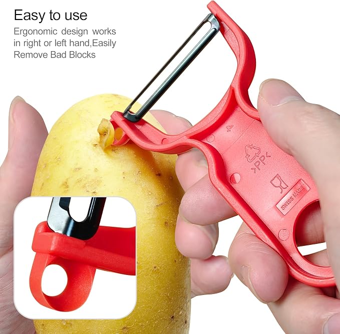 Original Vegetable Fruit Peeler Carbon Steel Blade 3 Pack Red/Green/Yellow… - Image 3