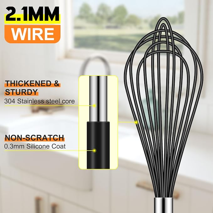 HOTEC 4 Pieces Silicone Whisks Set, Wire Balloon Whisks Egg Beater, Non-slip - Image 5