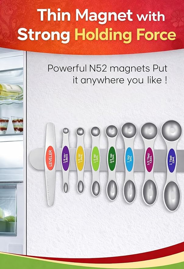 Premium Magnetic Measuring Spoons Set|Strong N52 Magnets|Heavy Duty Stainless - Image 3