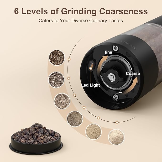Ultrean Pepper Grinder, Rechargeable Salt and Pepper Grinder - Image 3