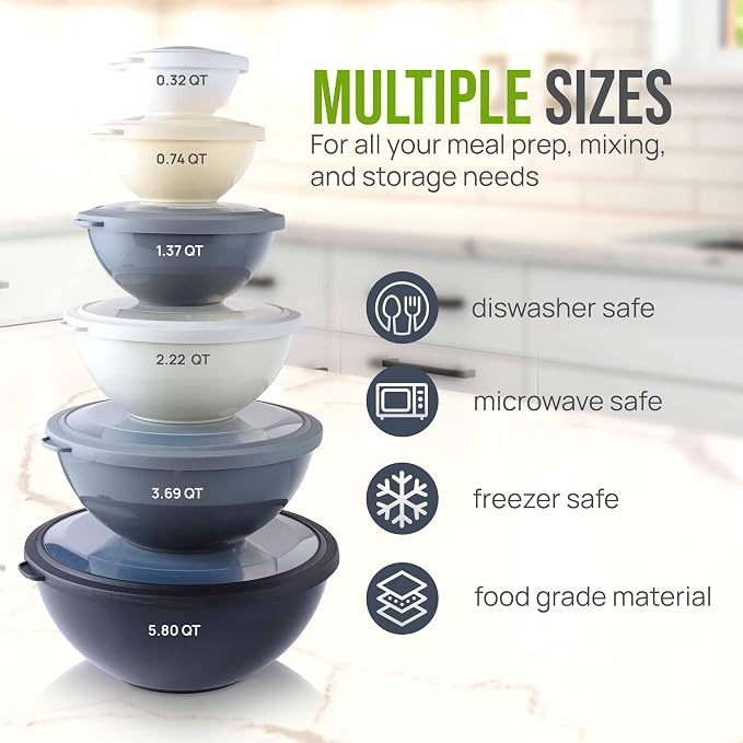 Zulay Kitchen 12 Piece Plastic Mixing Bowls - Image 3