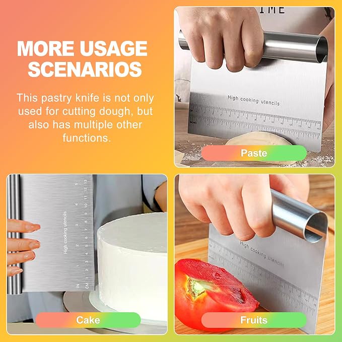 ZukoCert 2-Pack Stainless Steel Bench Scraper – Durable Dough Cutter - Image 6