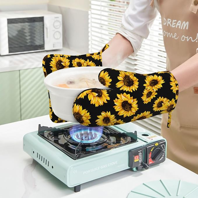 Pretty Sunflower Stylish Oven Mitts and Pot Holders Sets of 4, Heat Resistant - Image 5