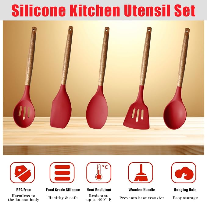 Kitchen Utensils Set, Silicone Cooking Utensils Set, Non-Stick Silicone Spatula - Image 2