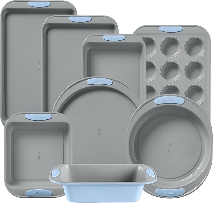 Pyrex 8-Piece Metal Bakeware Set, Lightweight Stainless Steel Baking Trays by Pyrex